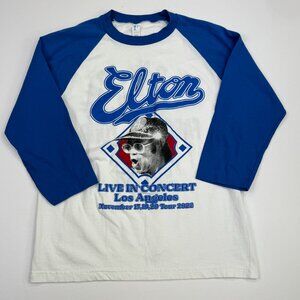 Elton John Raglan T Shirt Dodger Stadium Size M Farewell Tour White Blue